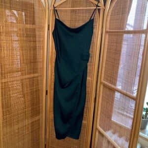 re:named Dark Green Satin Slip Midi Dress